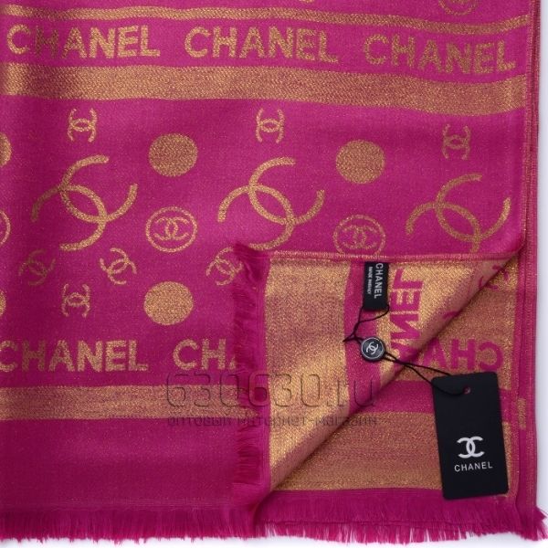 Палантин 3D Chanel Двухсторонний (Вишневый/Золотистый)