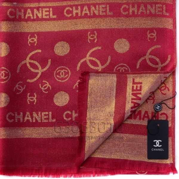 Палантин 3D Chanel Двухсторонний (Красный/Золотистый)