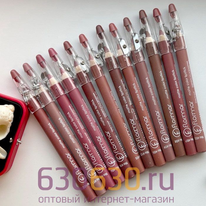 Водостойкие матовые карандаши для губ Flormar - 12 нюдовых оттенков