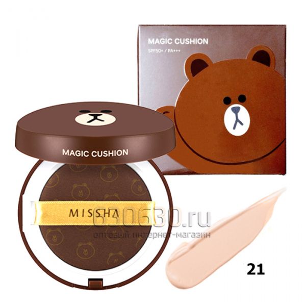 Тональная маскирующая основа-кушон Missha "Magic Cushion Moisture SPF 50+ PA+++" (Мишка) 15g+15g