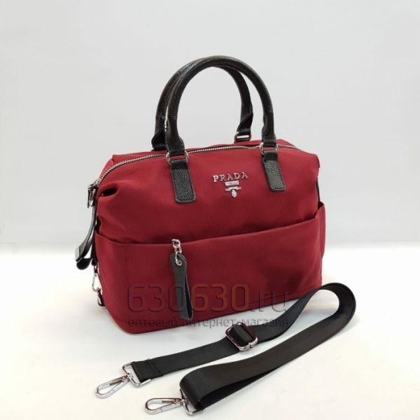 Сумка "Pr*da" мешковина + натуральная кожа