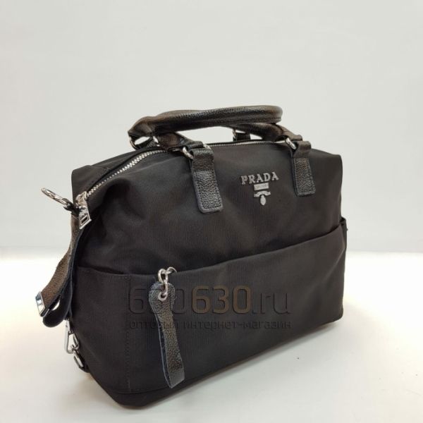 Сумка "Pr*da" мешковина + натуральная кожа